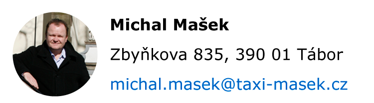 Michal Mašek, Zbyňkova 835, 390 01 Tábor, michal.masek@taxi-masek.cz